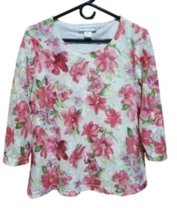 Cathy Daniels Women's Large Round Neck Floral Lace Lined 3/4  Sleeve Top - Bild 1 von 7