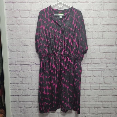 Vestido Tessuto Magenta Negro Calado Talla Grande 4X Geométrico Pull On Muumuu Foto 1 de 4