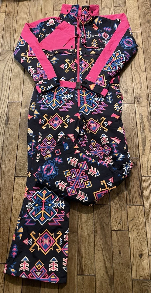 Columbia Women's Wintertrainer Snow Suit XL Pink Retro Geometric Ski Jumpsuit - Image 1 of 4