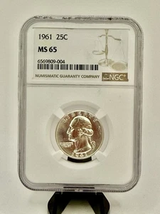 1961 Silver Washington Quarter NGC MS65 90% Silver 25C Stunning Coin Certified - Picture 1 of 4