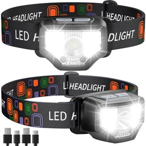 Torcia frontale ricaricabile 2 pezzi, 1200 lumen torcia LED super luminosa con motio... - Foto 1 di 8