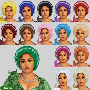 Corbata automática de gele para mujeres africanas sombreros cabeza envolvente nigeriana Aso Oke cáncer sombreros - Imagen 1 de 39