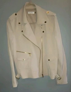 Calvin Klein Woman Design Cropped Jacket Beige Gold Button/zip/buckle Lined... - Picture 1 of 10
