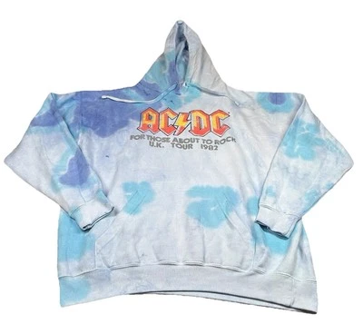 NWOT 2021 AC/DC Mens 1X Hoodie Tie Dye Print 1982 UK Tour Pullover Sweatshirt - Image 1 of 4
