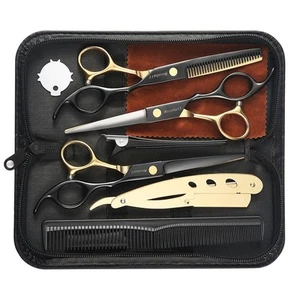Professional Black Gold Hair Scissors 6.89" Teeth Japanese Stainless Steel Mu... - Picture 1 of 9