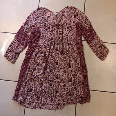 Old Navy 女式花卉波西米亚农民花卉连衣裙小号前领带粘纤  — 第 1/4 张图片