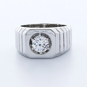 Diamante natural brillante redondo certificado 950 plat. 1 quilate D VS2 Anillo hombre - Imagen 1 de 4