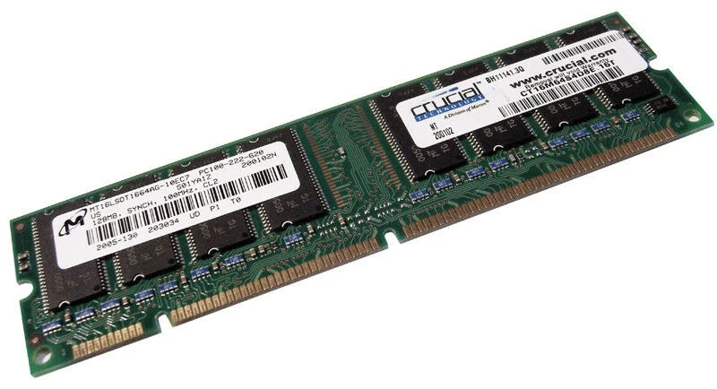 Micron 128MB PC100 100MHz non-ECC CL2 168-Pin DIMM ( MT16LSDT1664AG-10EC7 ) REF - Image 1 of 1