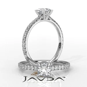 Anillo de compromiso de diamantes de princesa francés en V pavé catedral GIA E VS2 0,8 ctw - Imagen 1 de 4