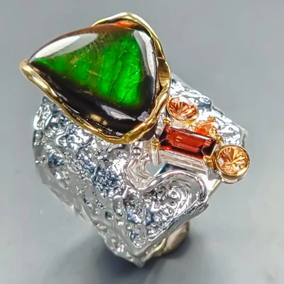 Handmade 13 ct+ Natural Ammolite Ring 925 Sterling Silver Size 8 /R439748 - Image 1 of 4