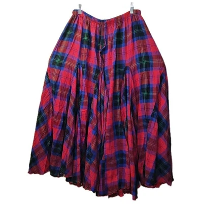 Denim 24/7 Maxi Skirt Woman 14 Tartan Plaid Flannel Fairy Witchy Old Money Fall  - Image 1 of 4