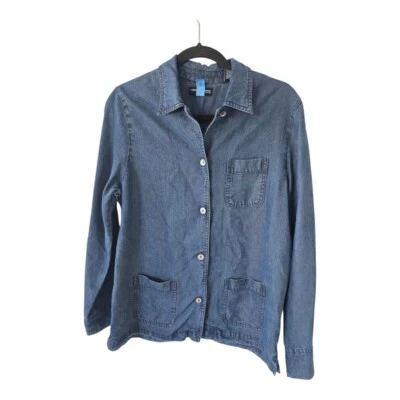 Camisa Valerie Stevens Cambray Mujer PM Azul Bolsillo Abotonado Manga Larga Clásica  Foto 1 de 4