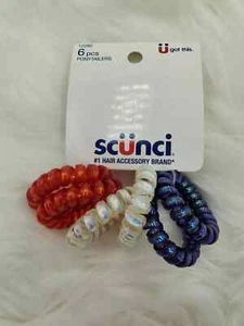 Scunci  Red, White, and Blue Hair Ponytailers Assorted Colors, 6 pcs 12280 - Picture 1 of 1