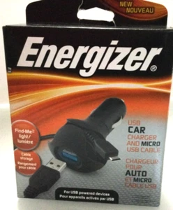 New Energizer USB Car Charger + Micro USB Cable & Find-Me Light + Cable Storage - Picture 1 of 5