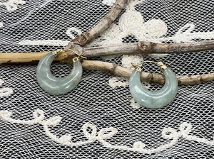New 14K Genuine Jade Hoop Earrings - Picture 1 of 6