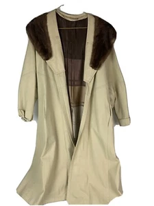 Vintage 1970s full length cream leather coat with removeable fur collar - L - Picture 1 of 11