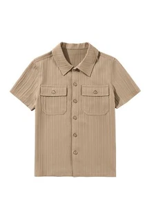 Boys Button Down Shirts Kid Summer Short Sleeve Dress Dressy Shirt 2025 Fashi... - Picture 1 of 8