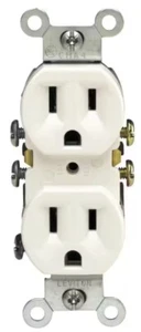 Salida dúplex de conexión a tierra Leviton de 15 amperios de grado residencial, blanca - Imagen 1 de 3