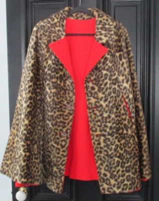 Vintage 1960s Reversible Cape Leopard Print Faux Fur Orange/Red Cape - Image 1 of 4