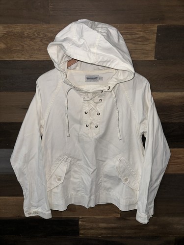 Guideboat Co Off White Pullover con cappuccio e zip laterale da uomo S USA