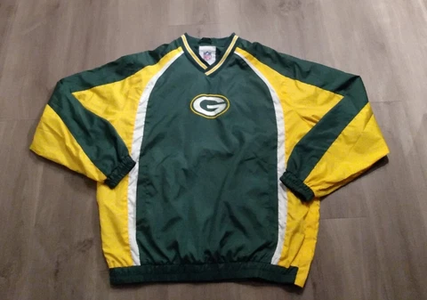 NFL Green Bay Packers Pullover Windbreaker Jacket Long Sleeve Pockets Large Logo Cover