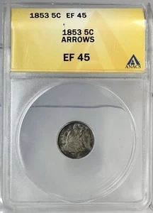 1853 H10C Seated Liberty Half Dime Arrows ANACS EF45 # - Picture 1 of 4