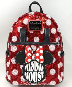 NUEVA Mini Mochila Loungefly Parques Disney Minnie Mouse Lentejuelas Rojas Blancas Lunares - Imagen 1 de 12
