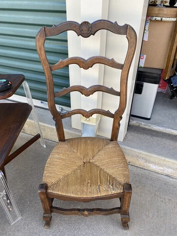 Antique Ladder Back Prayer Chair Carved Shell Design Cover