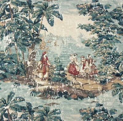 COVINGTON BOSPORUS 299 ENGLISH GREEN RENAISSANCE TOILE LINEN FABRIC BY YARD 54"W - Image 1 of 4