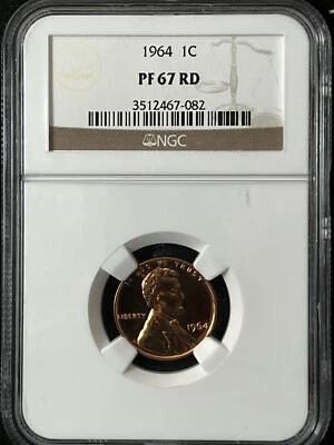 1964 1C RD PROOF Lincoln Memorial One Cent NGC PF67RD        3512467-082 - Image 1 of 2