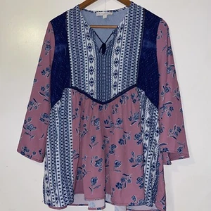 Weekend Suzanne Betro Womens M Colorful Embellished 3/4 Sleeve Boho Peasant Top - Picture 1 of 8