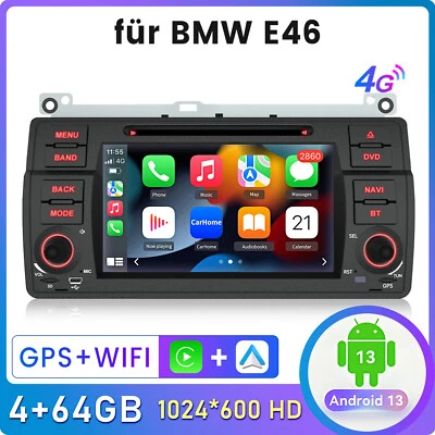4+64G CD DVD Für BMW E46 3er 318 320 325 M3 Carplay Autoradio Android 13 GPS SWC - Bild 1 von 4