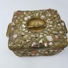 Moroccan Wedding Jewelry Box Inlaid Semi-Precious Stones Gems Gold 2.5"