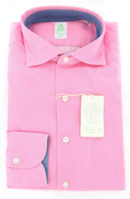 Camisa Finamore Napoli Rosa Sarga Sólida - Calce Extra Ajustado - M/M Foto 1 de 4