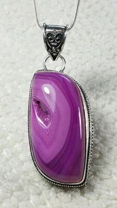 2.36" PURPLE DRUZY GEODE QUARTZ STERLING SILVER PENDANT NECKLACE 18" - Picture 1 of 7