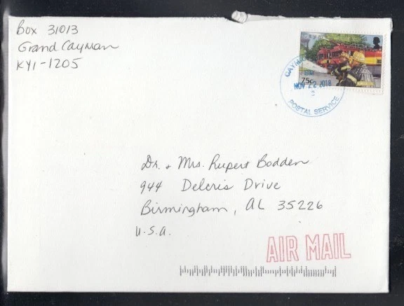 CAYMAN ISLANDS Commercial Cover George Town to Birmingham 22 Nov. 2018 cancel - Image 1 of 1