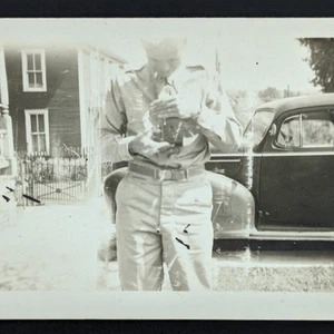 Vintage Photo Soldier Holding A Box Camera Pointed At Cameraman Snapshot - Picture 1 of 4
