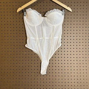 NEW Nasty Gal Mesh Bodysuit Corset Ruffle Boned Corset Bandeau Bodysuit Size 12 - Picture 1 of 8