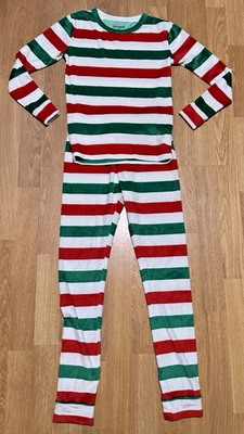 Juego de 2 pijamas difusos de vacaciones Cat & Jack rojo verde y blanco a rayas - talla 10 Foto 1 de 4