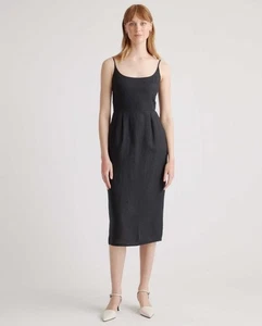 Quitte 100% europäisches Leinen U-Ausschnitt Midikleid Große L schwarz Basic Taschen - Bild 1 von 16