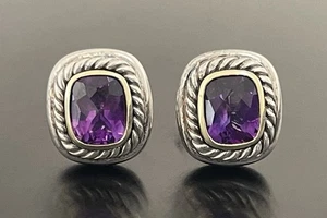 Pendientes Omega David Yurman 'Albion' Amatista Púrpura Oro 14K Plata de Ley - Imagen 1 de 4
