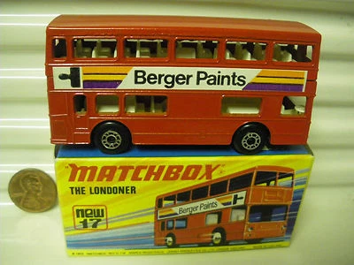 MATCHBOX MB17B BERGER PAINTS BUS CHARCOAL BASE DotDash Whls +AXLE Braces MINT*  - Image 1 of 4