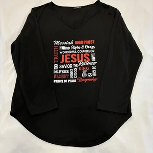 T-shirt Womens 2XL Black Wht Red LS Christian Inspirational Names of Christ NWOT - Picture 1 of 8