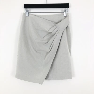 Poleci Women's Size 4 Gray White Striped Asymmetrical Faux Wrap Skirt - Image 1 of 4