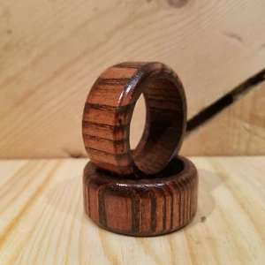 Set of 2 Dark Wood Napkin Rings/Holders w/ Vertical Lines - Swanky Barn - Picture 1 of 12