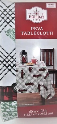 Holiday Time Christmas PEVA Tablecloth Black & White with Red Pick Up 60X102