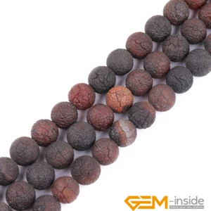 Natural Crack Dream Agate Gemstone Round Matte Beads Jewelry Making 13" Loose - Picture 1 of 38