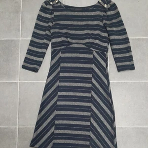 Women’s Miss Selfridge blue and gold stretch Dress Size 8 UK button accents geo - Picture 1 of 14