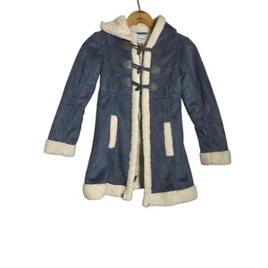 Old Navy Kids UNIQUE Long Blue Faux Suede Fleece Hooded Jacket Size 8 / MEDIUM - Picture 1 of 7