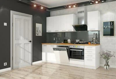 Küche Eko White Basic 240cm weiß Küchenzeile Küchenblock Einbauküche Singleküche - Bild 1 von 4